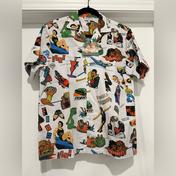 NWT FIORUCCI ~ STICKER PRINT BOWLING SHIRT WHITE - Picture 2 of 3